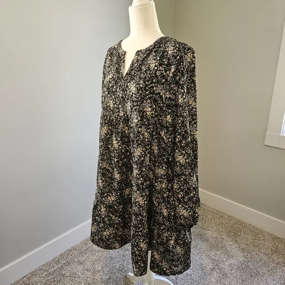 BOHO STYLE DRESS BLACK FLORAL MEDIUM - Picture 3 of 5